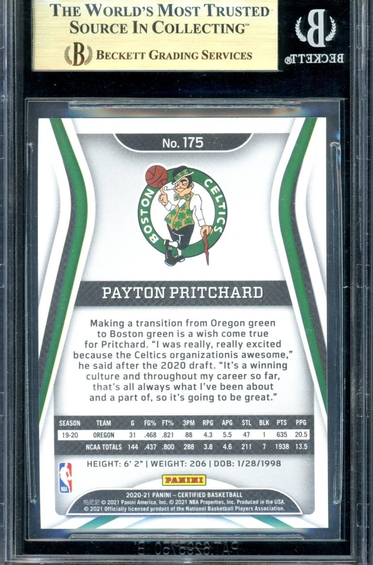 2020-21 Panini Donruss Payton Pritchard Signature Series Autograph Rookie Card (#SG-PPR), graded BGS 9.5 (Gem Mint). 