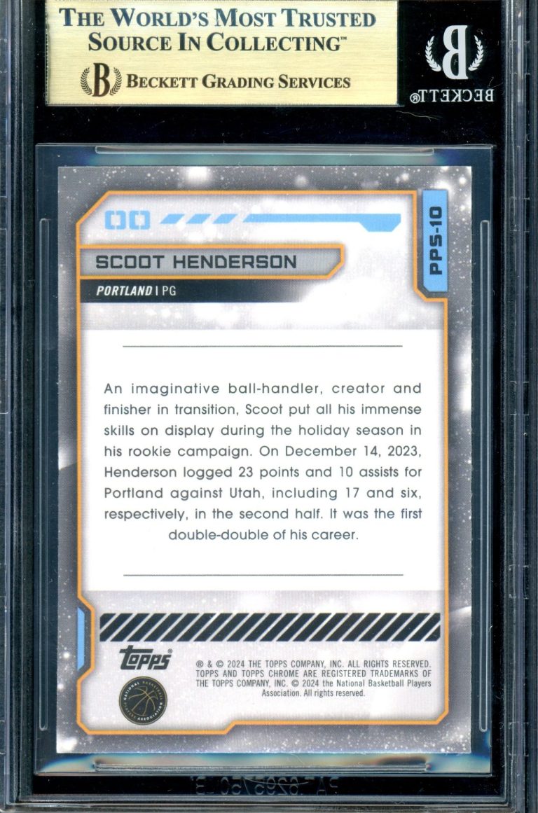 2023 Topps Cosmic Chrome Scoot Henderson 2023 Topps Cosmic Chrome Scoot Henderson Cosmic Dust Rookie Card, graded BGS 9.5 (Gem Mint). As one of the NBA’s top young prospects, Scoot.