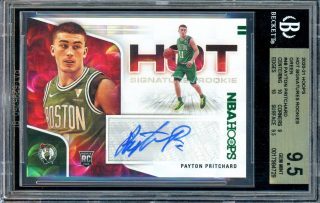 Set: 2021 NBA Hoops
Player: Payton Pritchard
Insert: Hot Signatures
Type: Rookie Card (RC) Autograph
Parallel: Green
Grade: BGS 9.5 (Gem Min
