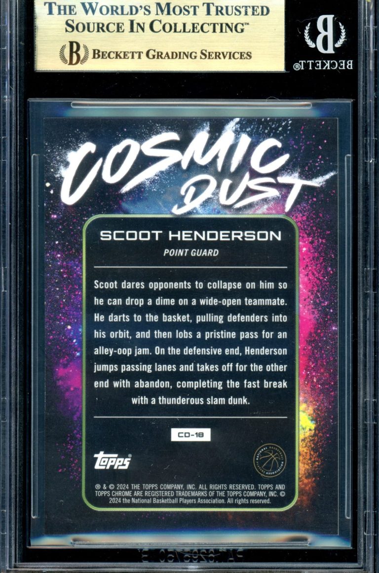 2023 Topps Cosmic Chrome Scoot Henderson Cosmic Dust Rookie Card, graded BGS 9.5 (Gem Mint). As one of the NBA’s top young prospects, Scoot.