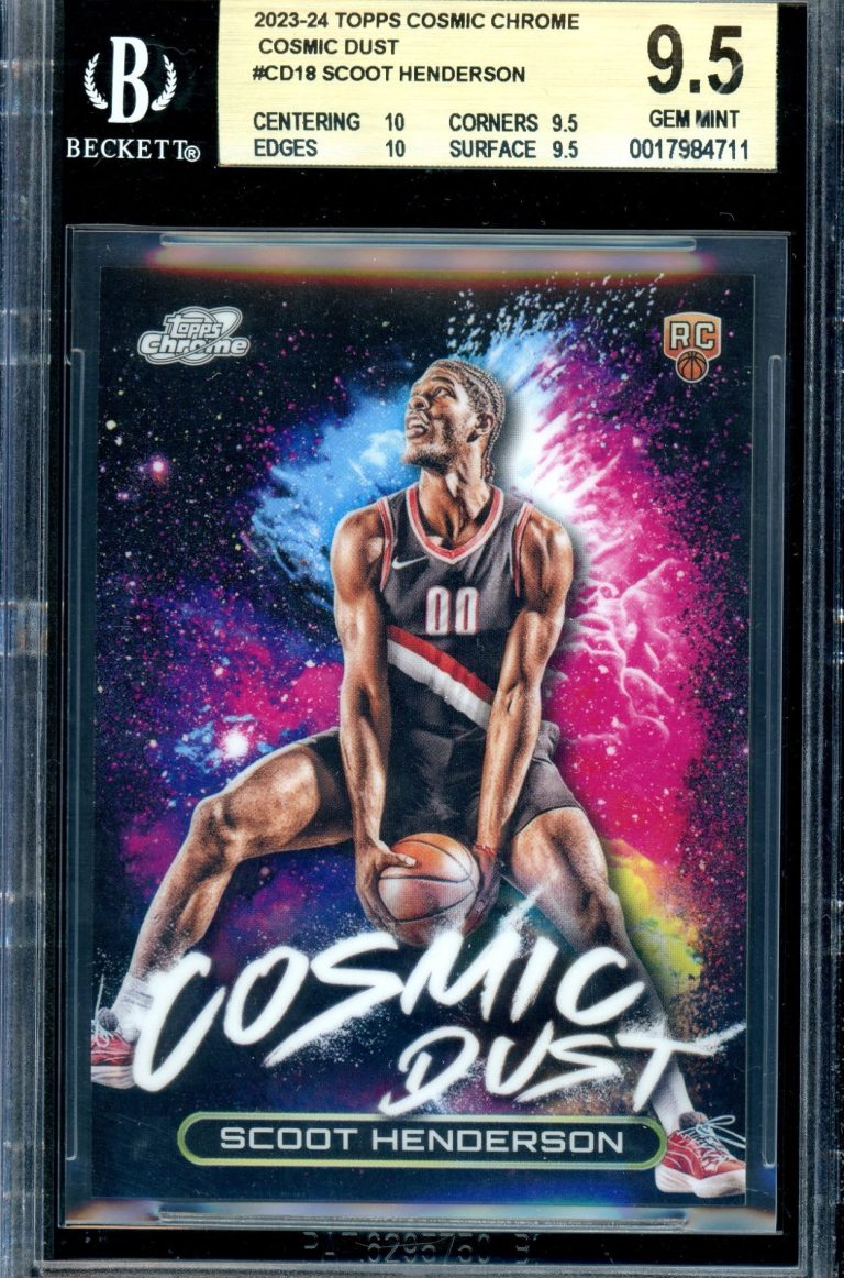 2023 Topps Cosmic Chrome Scoot Henderson Cosmic Dust Rookie Card, graded BGS 9.5 (Gem Mint). As one of the NBA’s top young prospects, Scoot.