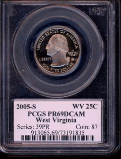 2005-S West Virginia Proof State Quarter Graded PCGS PR69 DCAM Flag Label