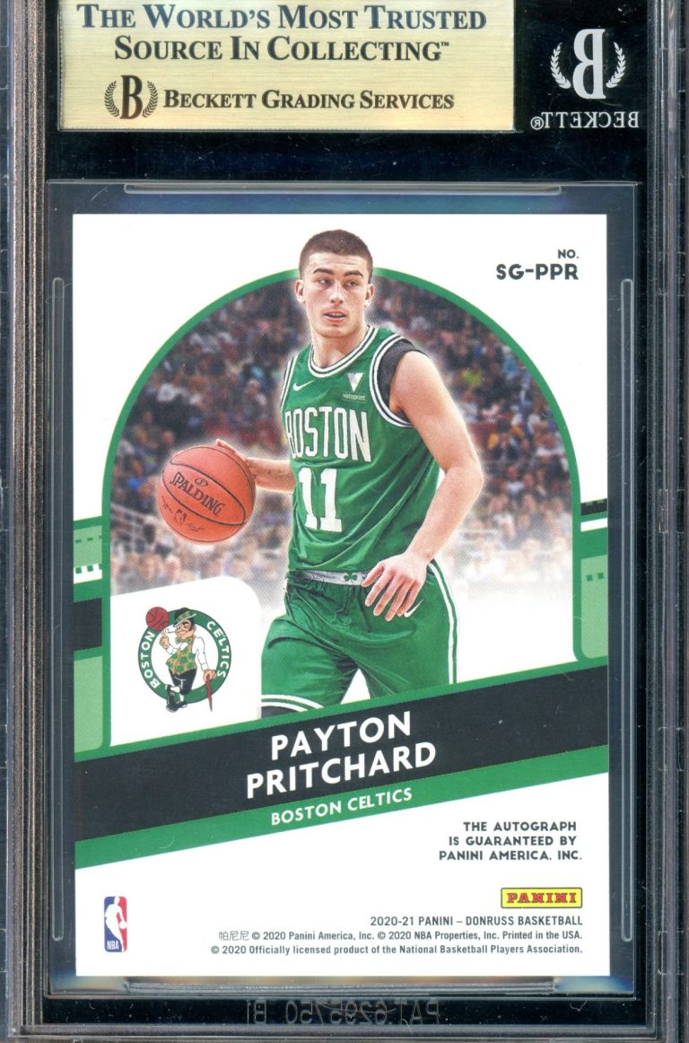 2020-21 Panini Donruss Payton Pritchard Signature Series Autograph Rookie Card (#SG-PPR), graded BGS 9.5 (Gem Mint).