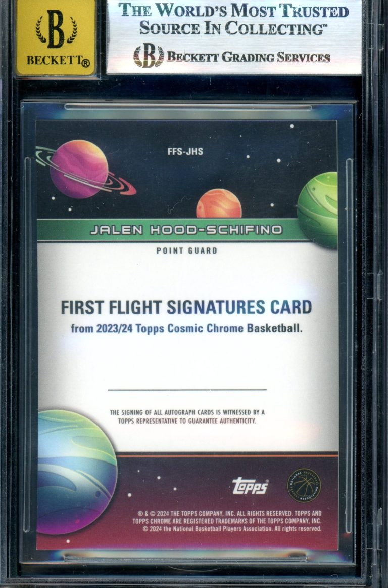2023-24 Topps Cosmic Chrome Autograph (#FFS-JHS) of Jalen Hood-Schifino, serial numbered 48/50, and graded **BGS 8.5
