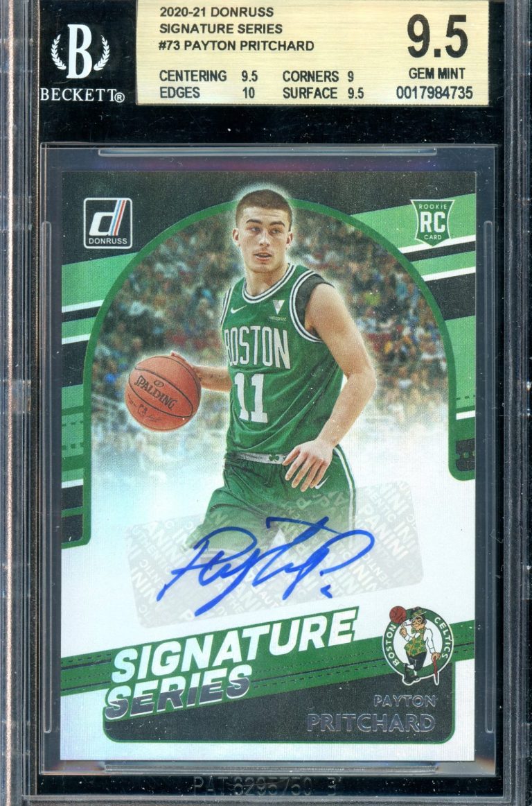 2020-21 Panini Donruss Payton Pritchard Signature Series Autograph Rookie Card (#SG-PPR), graded BGS 9.5 (Gem Mint).