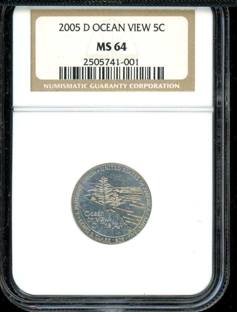 2005-D Jefferson Nickel “Ocean in View”, part of the Westward Journey Series, graded MS66 by NGC. This design commemorates the Lewis and Cla